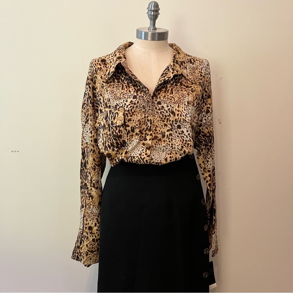 VTG 90s Cheetah Animal Print Women’s Button Up Blouse Sz. 1X Cotton Mob Wife - Picture 1 of 5